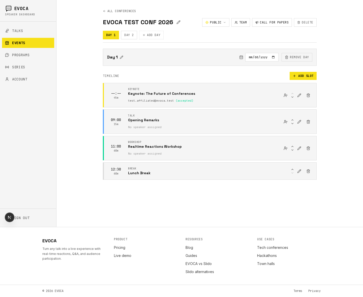 Rich multi-day schedule for hackathon agendas
