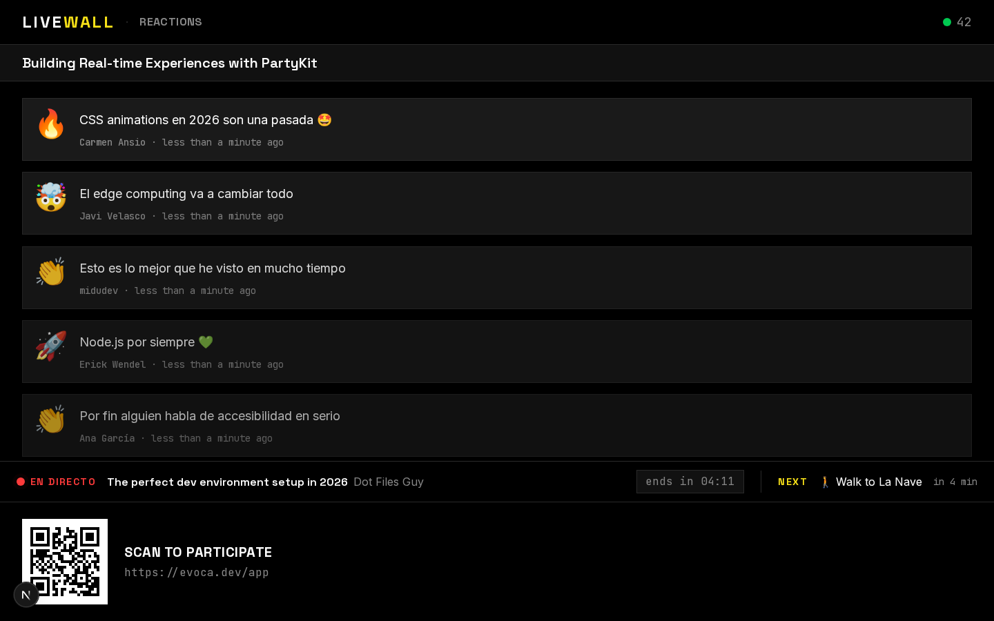 Reactions live wall for demos and pitches