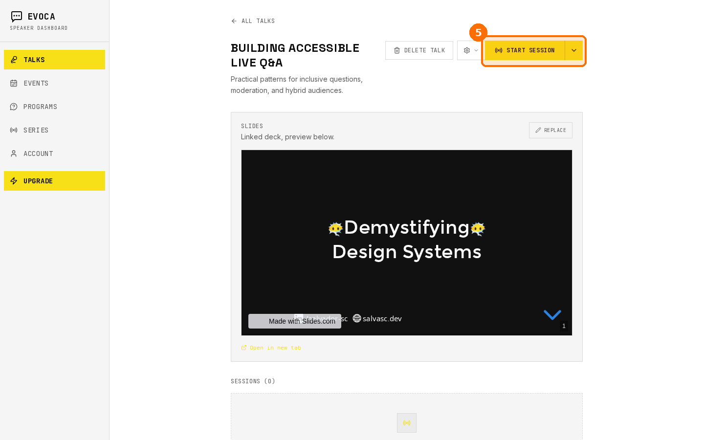 Talk detail with slides and Present / REJOIN highlighted