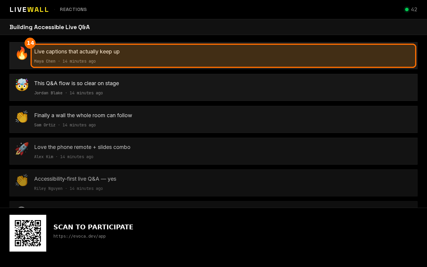 Audience live wall showing reactions