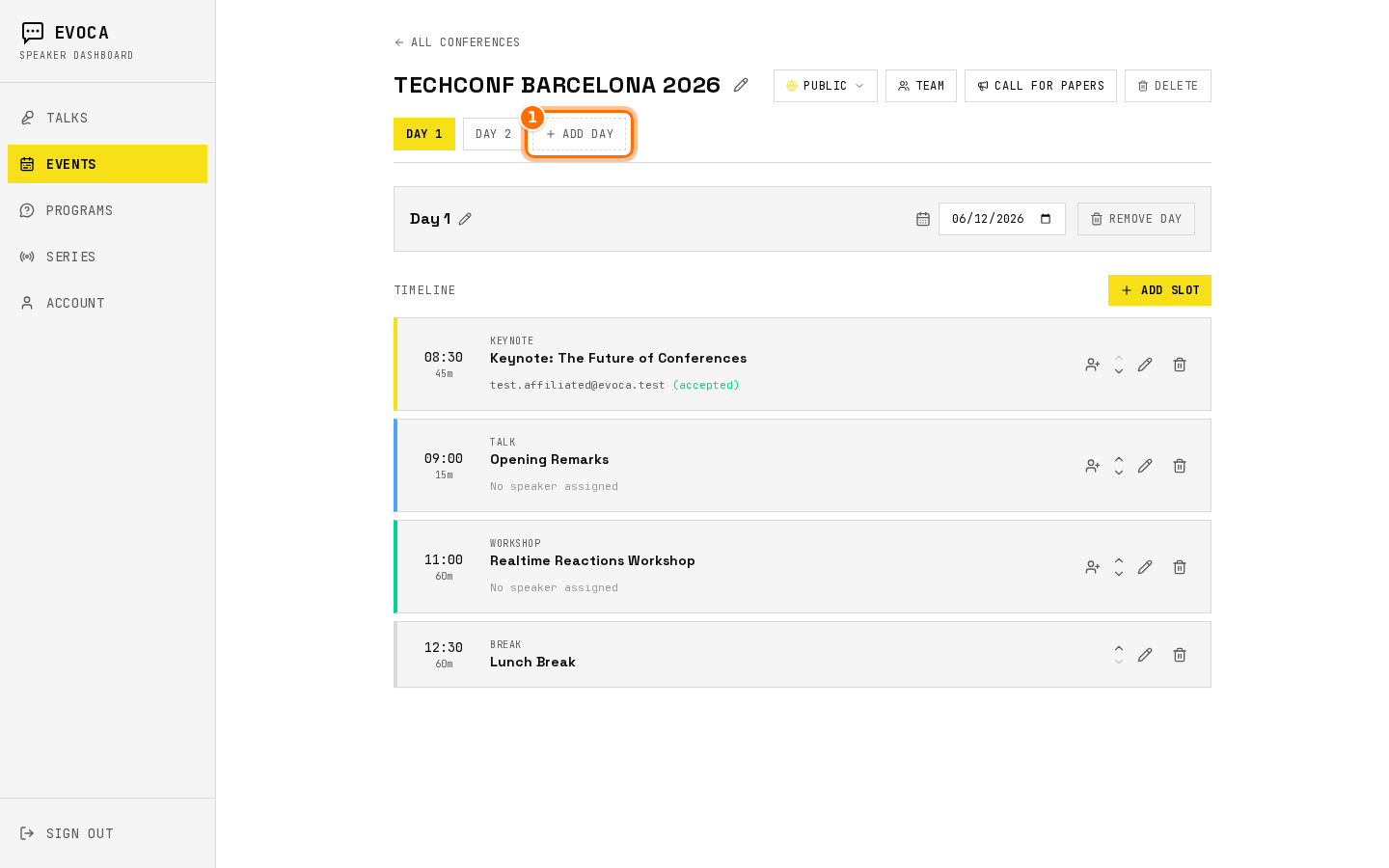 Conference schedule day timeline